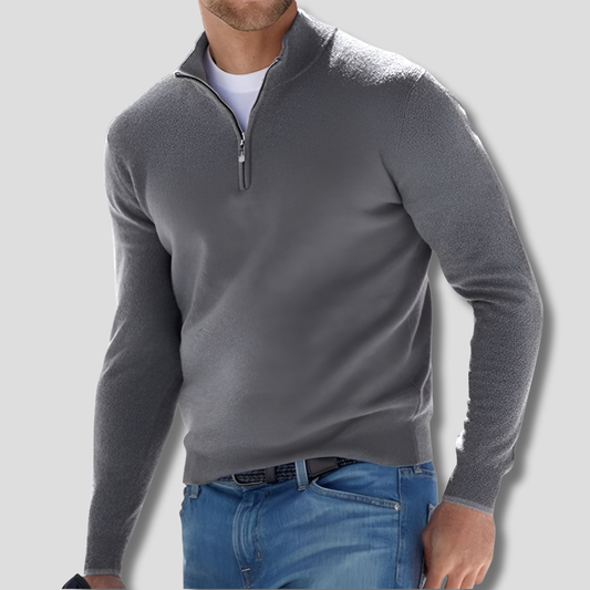 Maglione in maglia di cotone da uomo con collo a zip