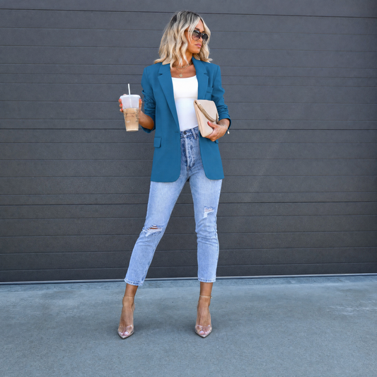 Blazer con Revers e Chiusura a Bottoni