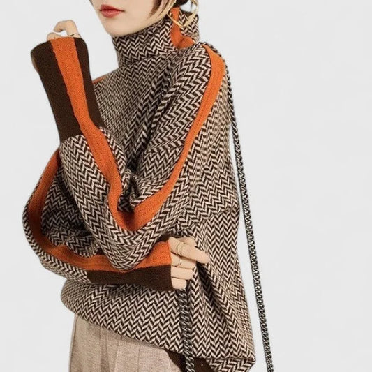 Maglione con collo alto e righe a contrasto