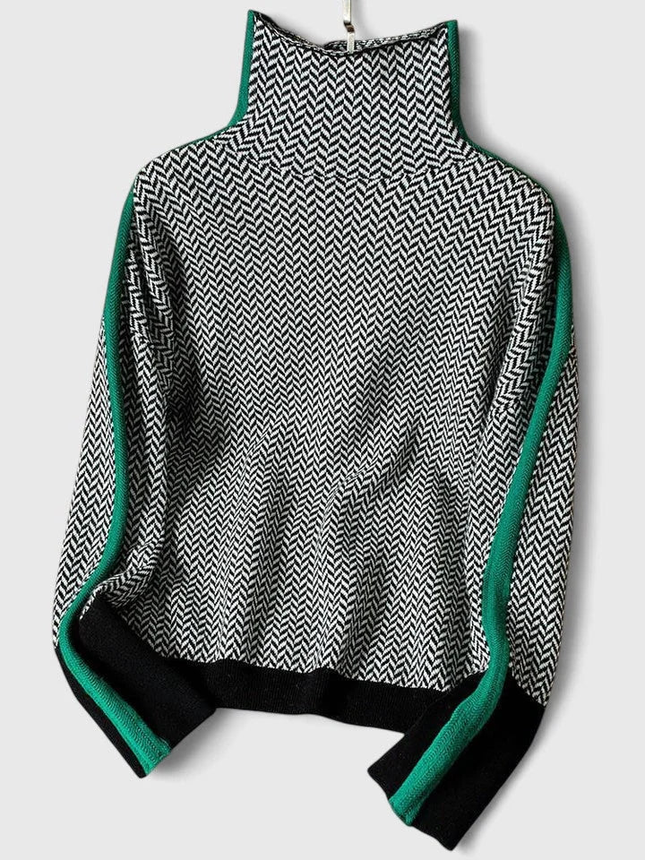 Maglione con collo alto e righe a contrasto