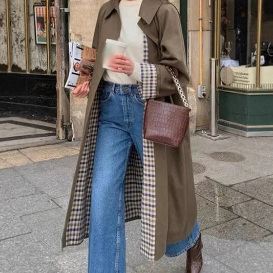 Trench oversize con fodera a quadri