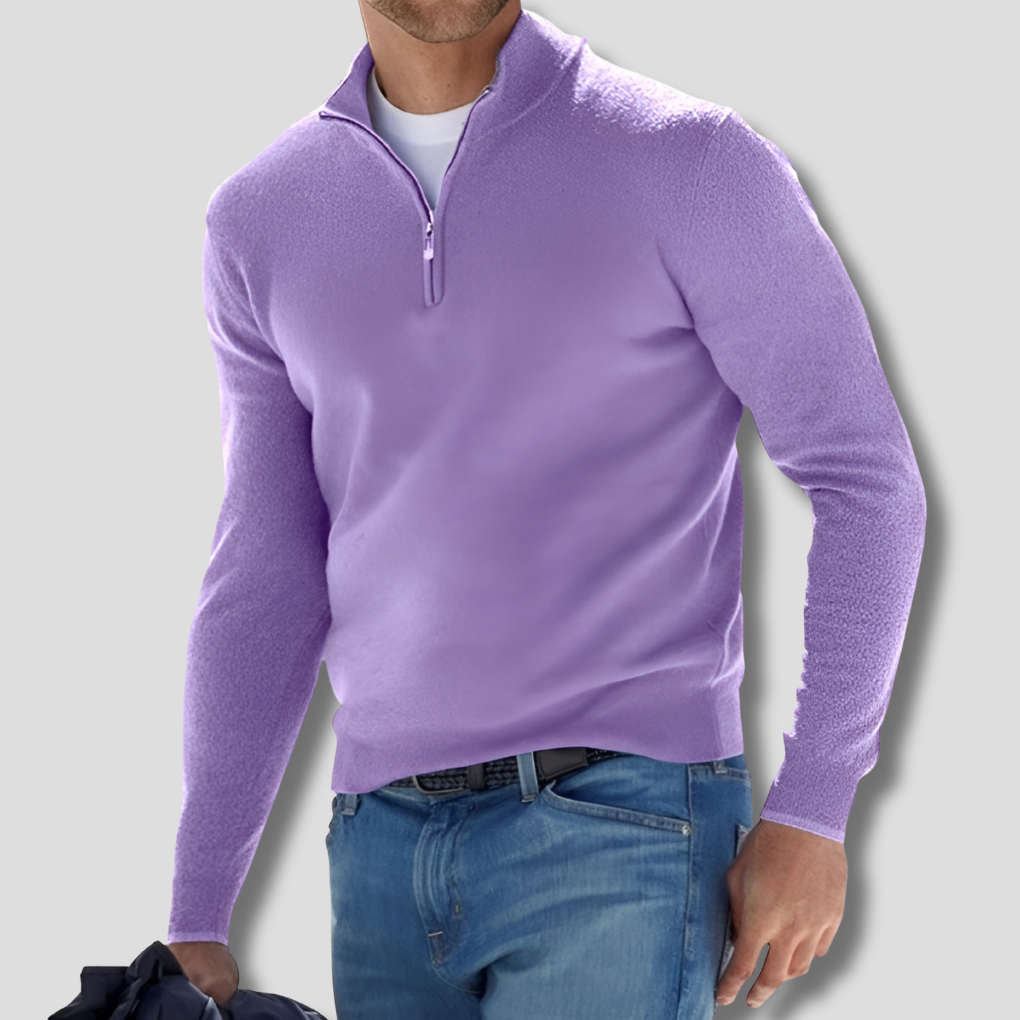 Maglione in maglia di cotone da uomo con collo a zip