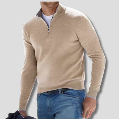 Maglione in maglia di cotone da uomo con collo a zip