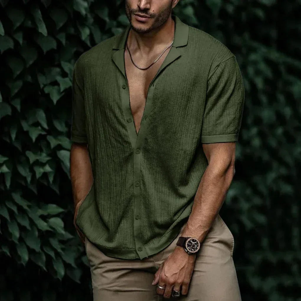 Camicia estiva in lino da uomo con chiusura a bottoni