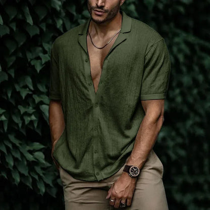 Camicia estiva in lino da uomo con chiusura a bottoni