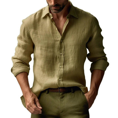 Camicia vintage in lino a maniche lunghe da uomo