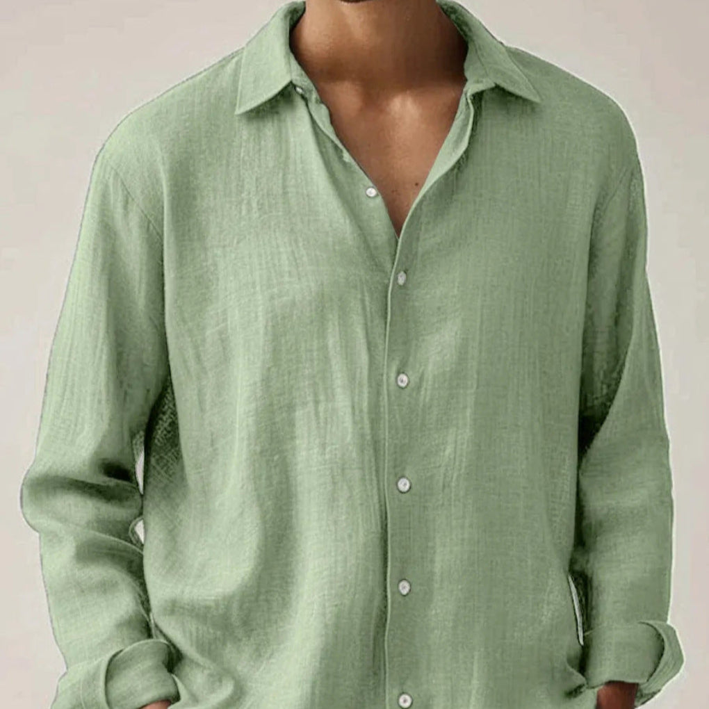 Camicia vintage in lino a maniche lunghe da uomo