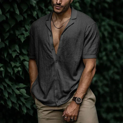 Camicia estiva in lino da uomo con chiusura a bottoni