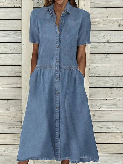 Abito effetto denim con chiusura a bottoni