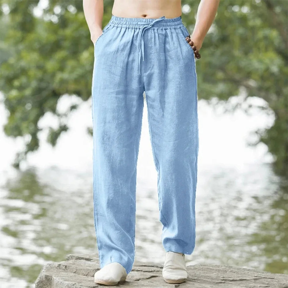Pantalone in lino da uomo con gamba dritta