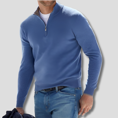 Maglione in maglia di cotone da uomo con collo a zip