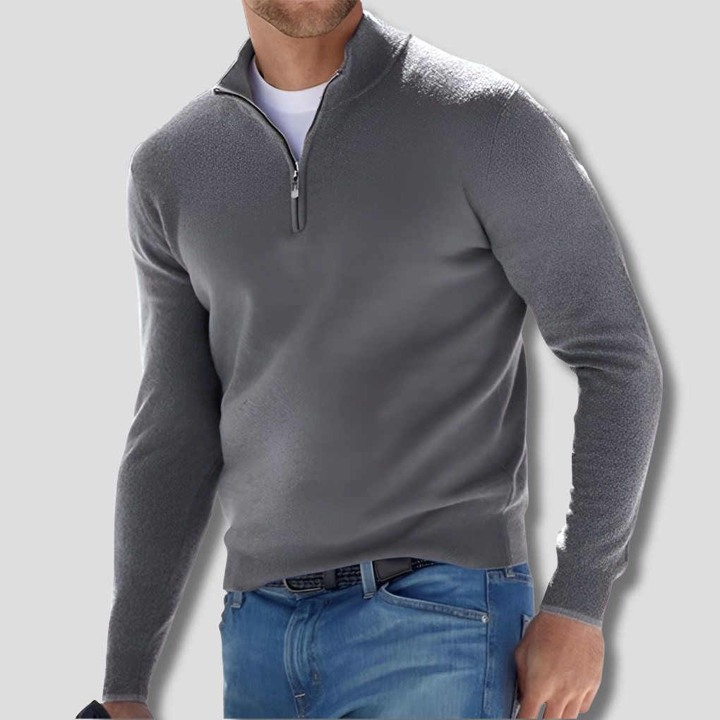 Maglione in maglia di cotone da uomo con collo a zip