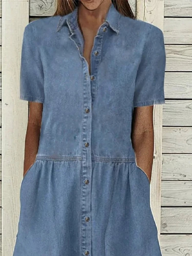 Abito effetto denim con chiusura a bottoni