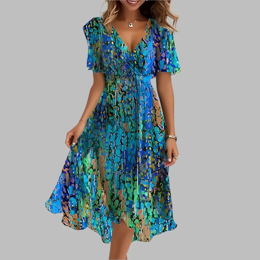 Abito midi plissettato di stile con stampa a fiori da donna