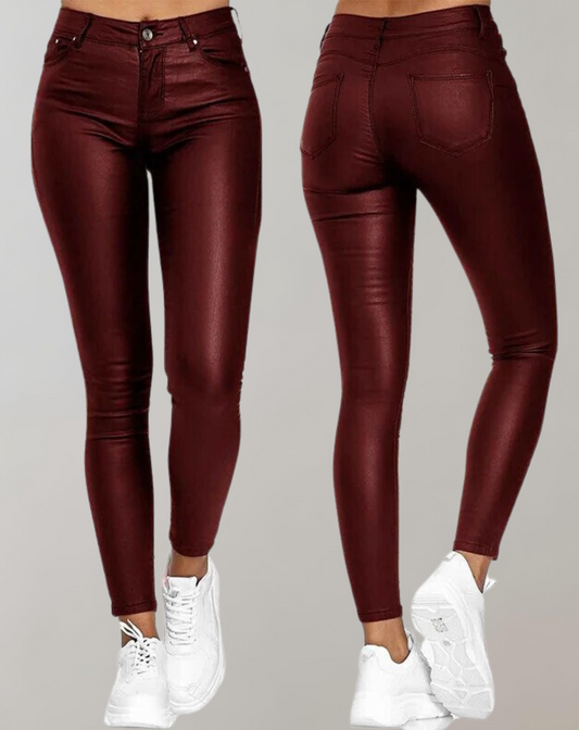 Elegante Pantalone in Pelle a Vita Alta da Donna