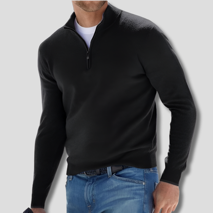 Maglione in maglia di cotone da uomo con collo a zip