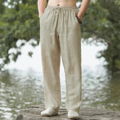 Pantalone in lino da uomo con gamba dritta