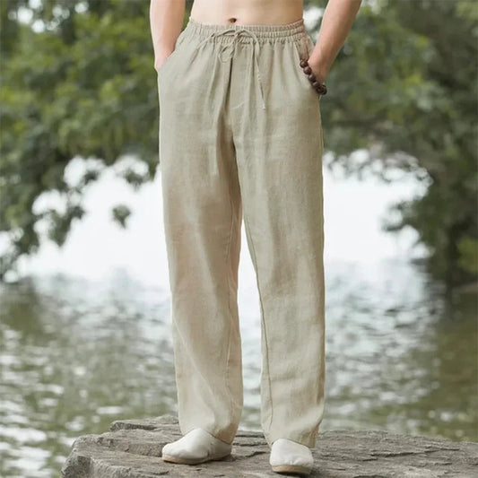 Pantalone in lino da uomo con gamba dritta