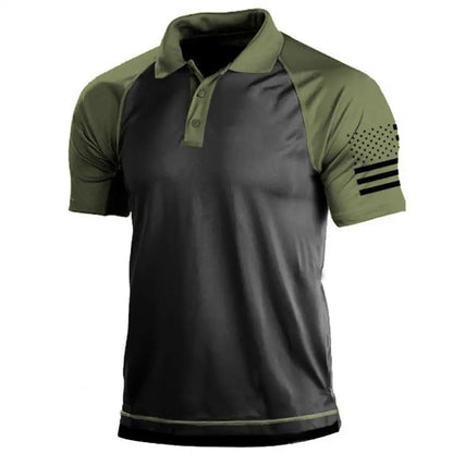 T-shirt sportiva da uomo con colletto e patchwork a bandiera