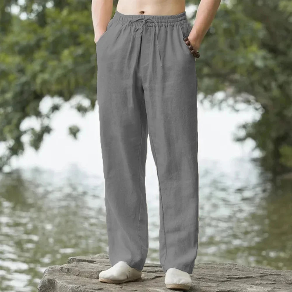 Pantalone in lino da uomo con gamba dritta