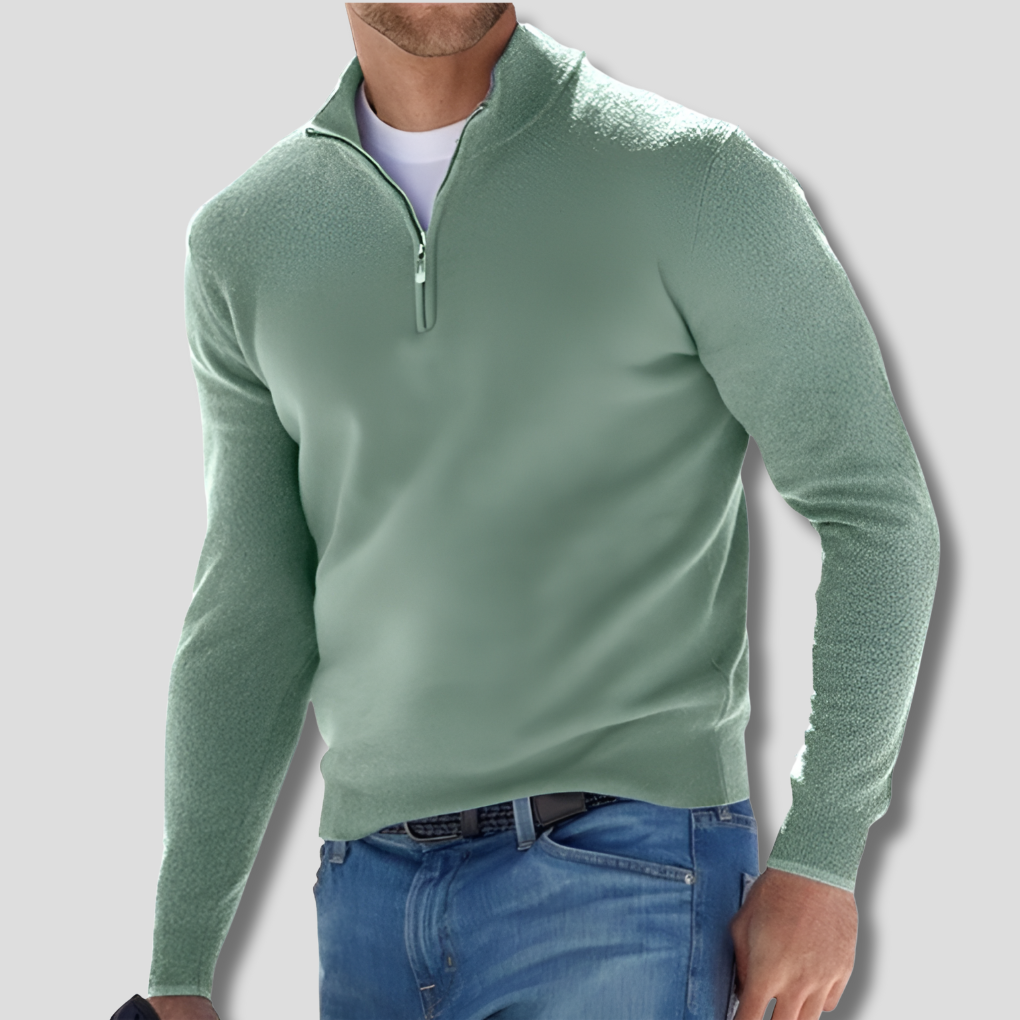 Maglione in maglia di cotone da uomo con collo a zip