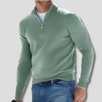 Maglione in maglia di cotone da uomo con collo a zip