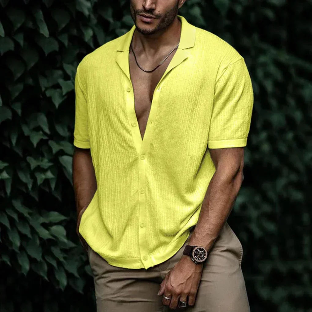 Camicia estiva in lino da uomo con chiusura a bottoni