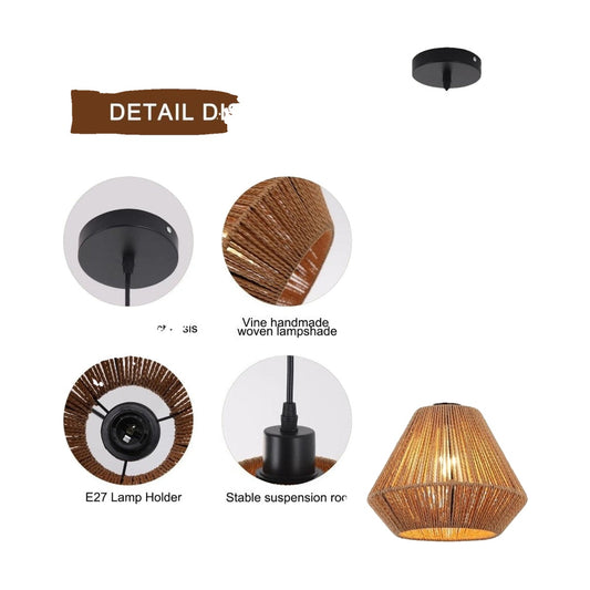 Lampada a Sospensione in Rattan Intrecciato