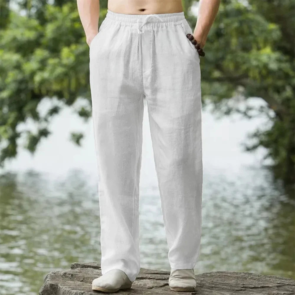 Pantalone in lino da uomo con gamba dritta