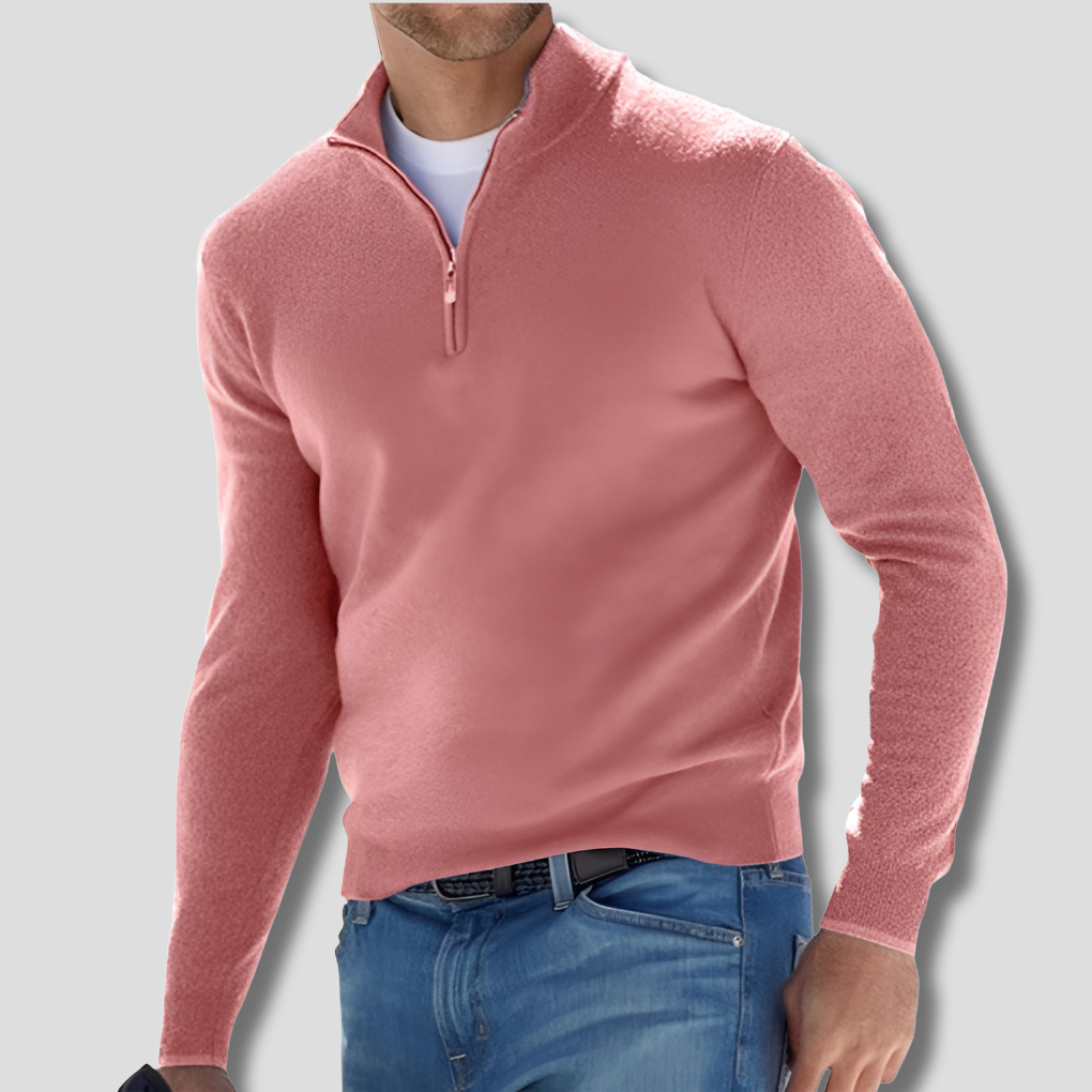 Maglione in maglia di cotone da uomo con collo a zip