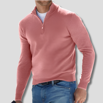 Maglione in maglia di cotone da uomo con collo a zip