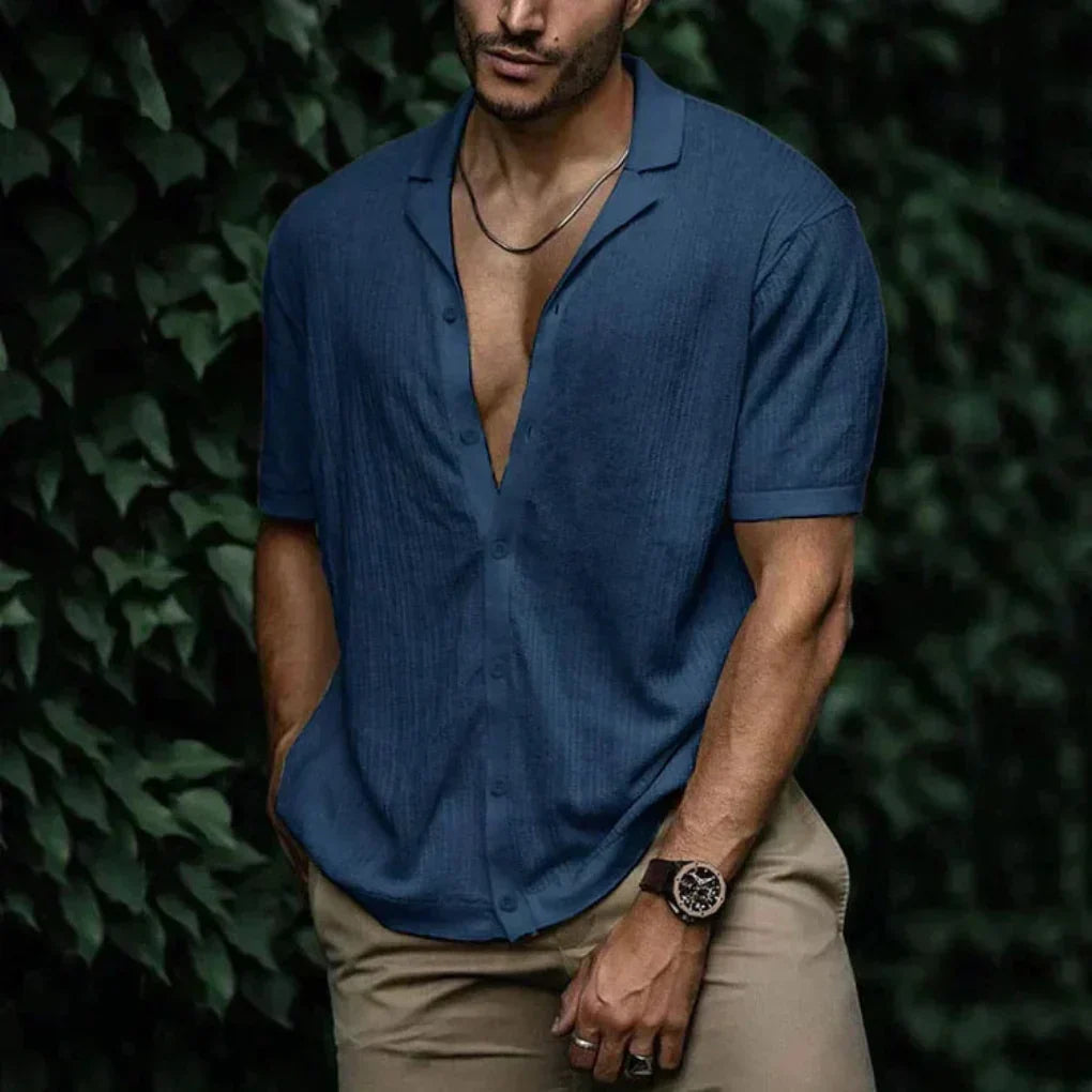 Camicia estiva in lino da uomo con chiusura a bottoni