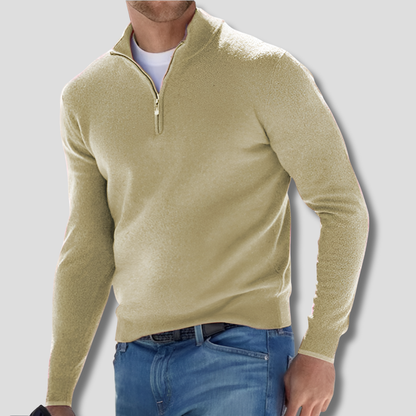 Maglione in maglia di cotone da uomo con collo a zip