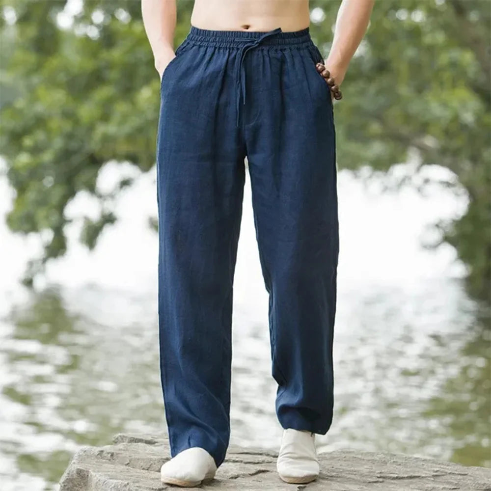 Pantalone in lino da uomo con gamba dritta