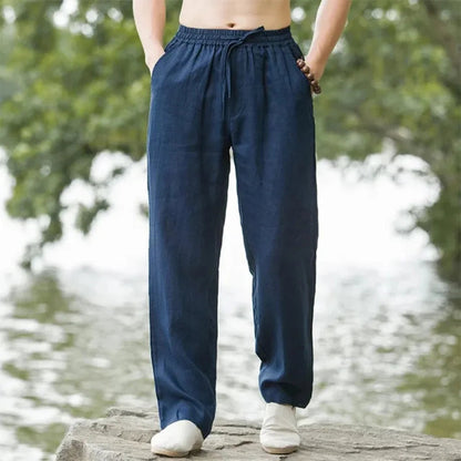 Pantalone in lino da uomo con gamba dritta