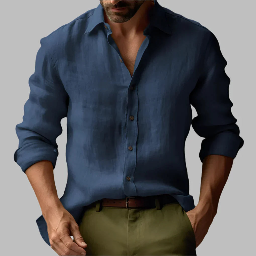 Camicia vintage in lino a maniche lunghe da uomo