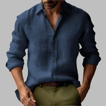 Camicia vintage in lino a maniche lunghe da uomo