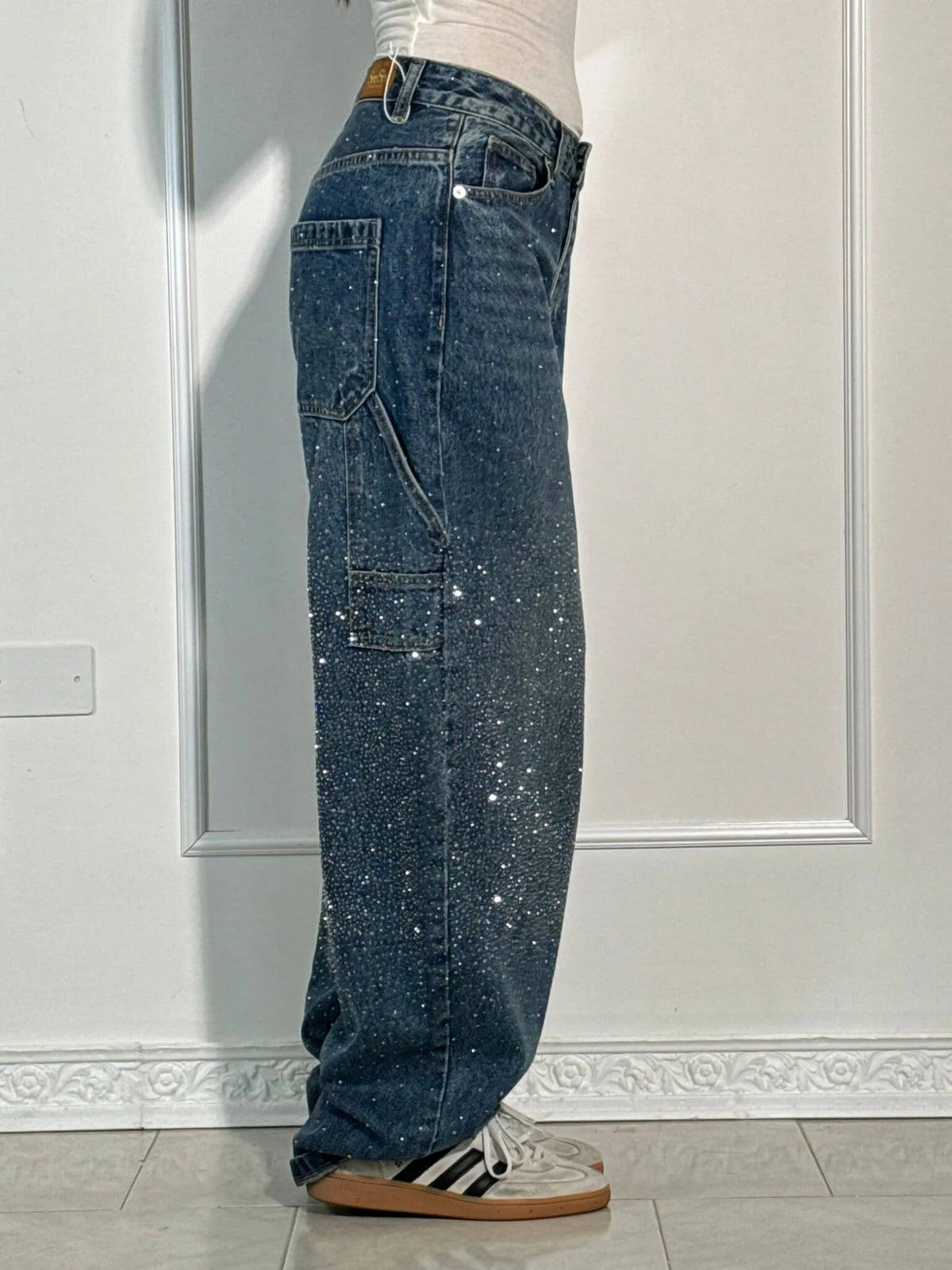 Jeans Wide Leg con Strass da Donna