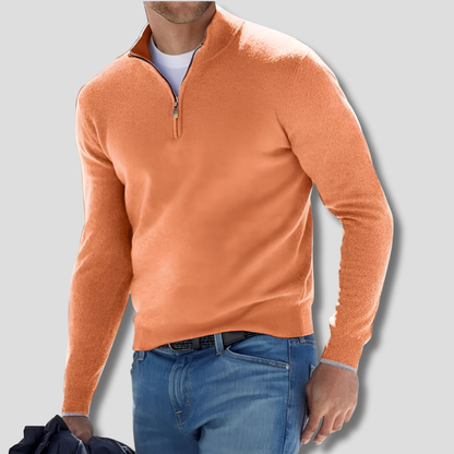 Maglione in maglia di cotone da uomo con collo a zip