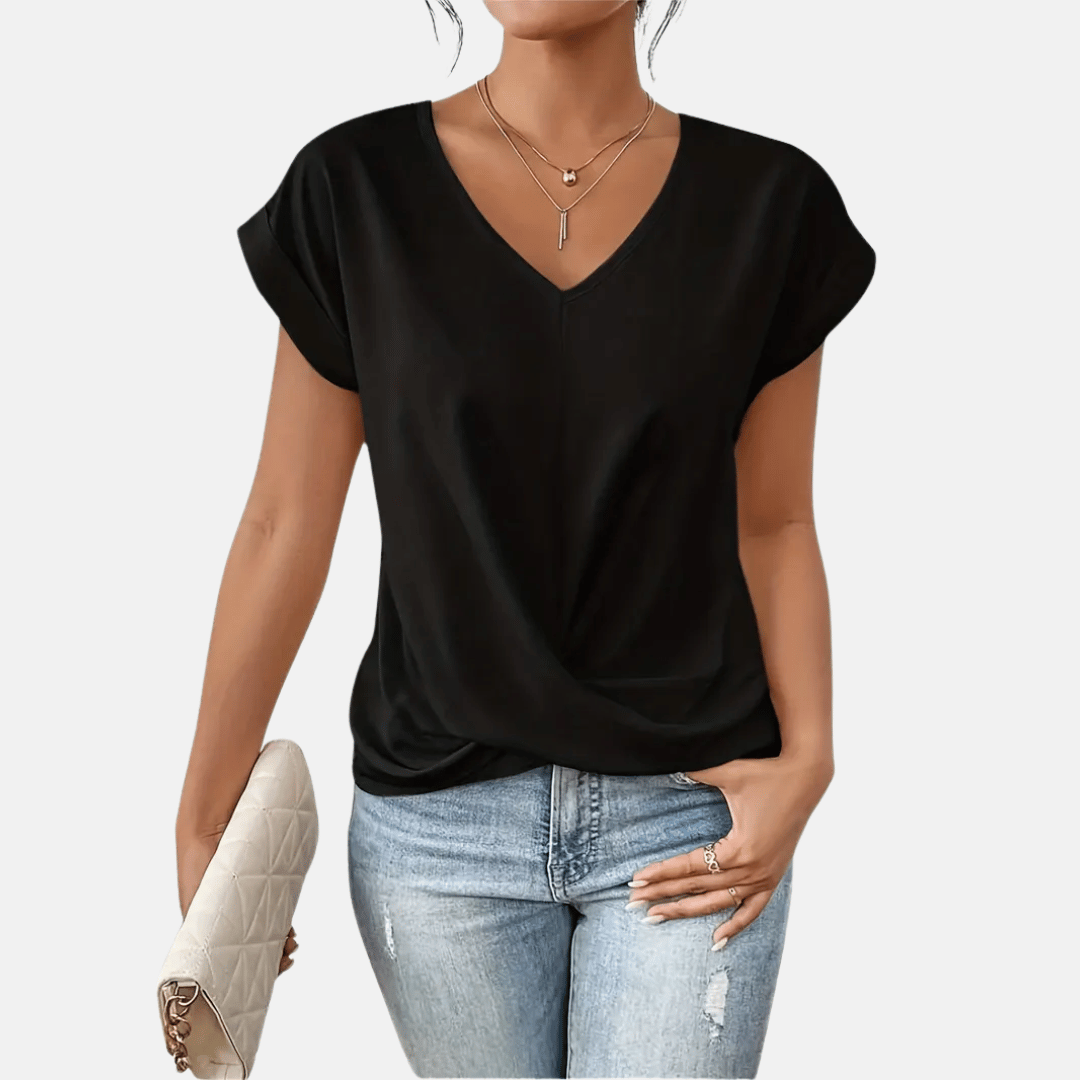 Camicetta da donna con scollo a V e orlo drappeggiato