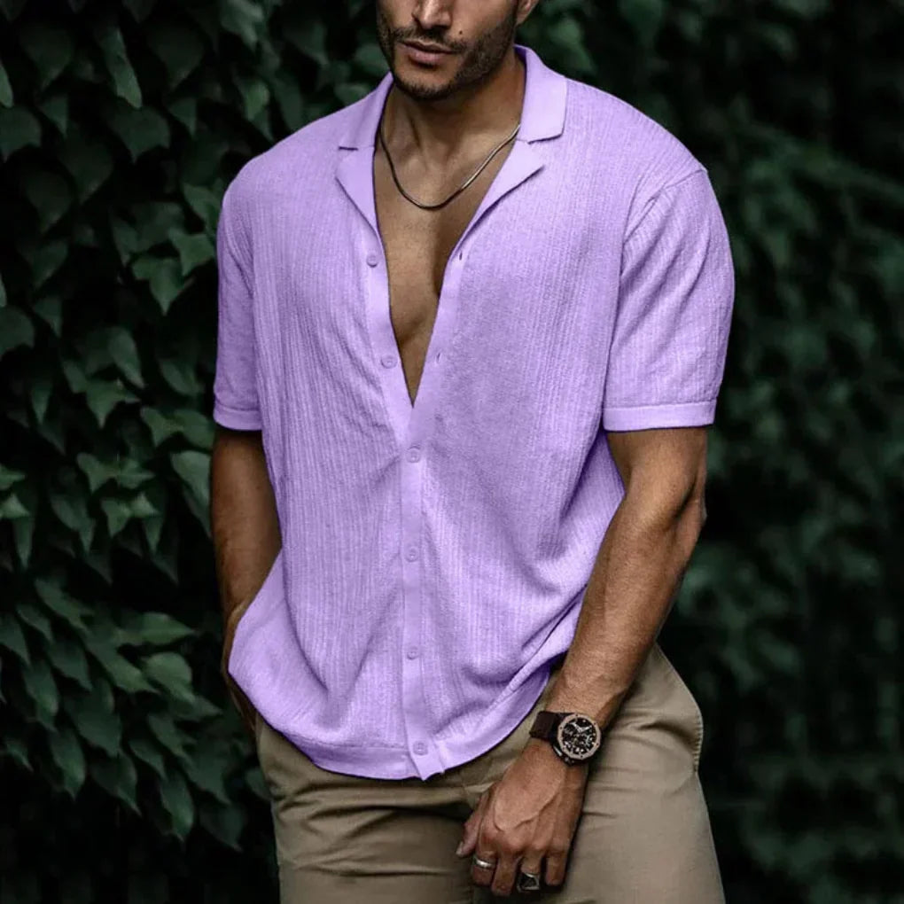 Camicia estiva in lino da uomo con chiusura a bottoni