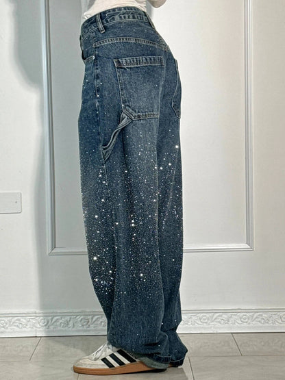 Jeans Wide Leg con Strass da Donna