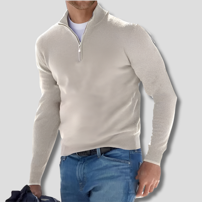 Maglione in maglia di cotone da uomo con collo a zip