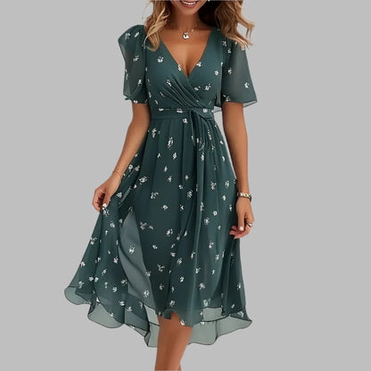 Abito midi plissettato di stile con stampa a fiori da donna