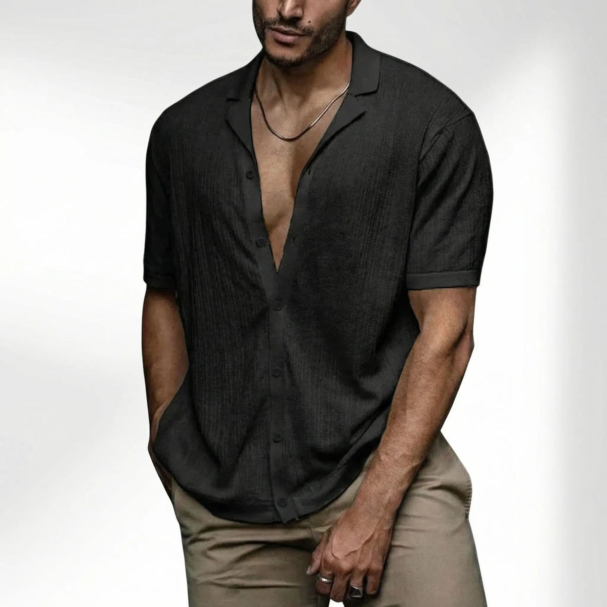 Brixon Camicia Casual all'Uncinetto a Maniche Corte