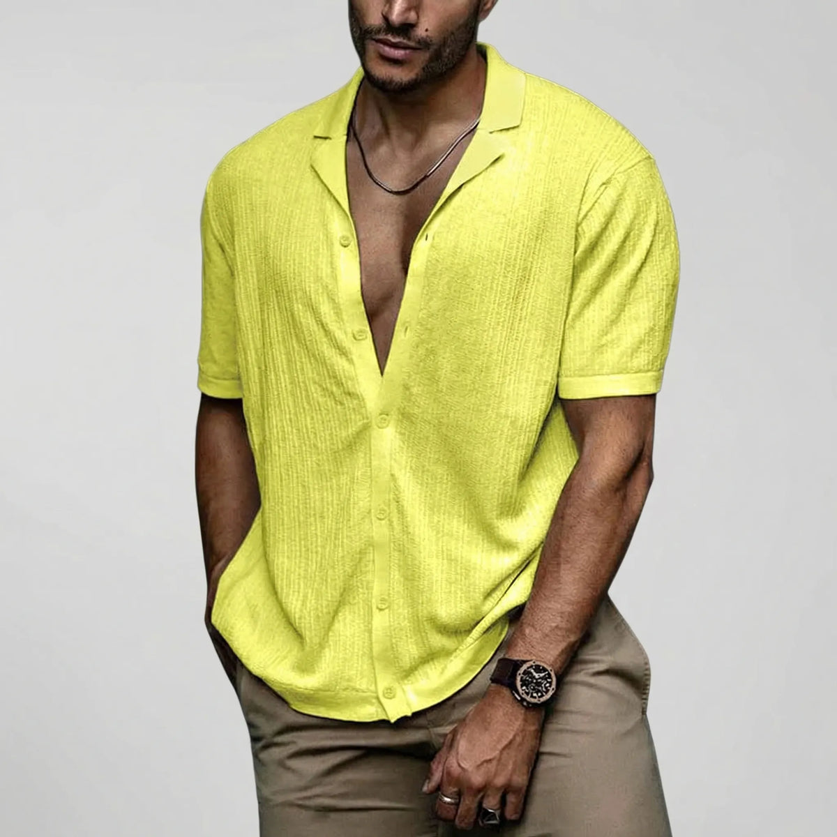 Brixon Camicia Casual all'Uncinetto a Maniche Corte