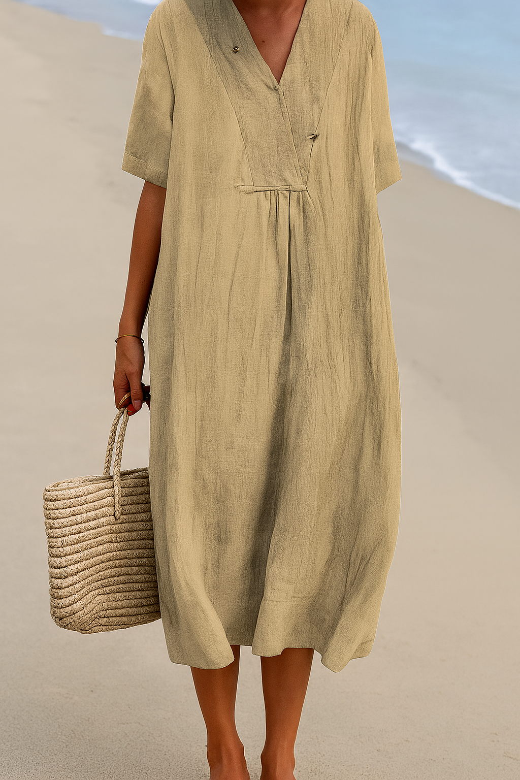 Abito da spiaggia relaxed con scollo a V e maniche corte