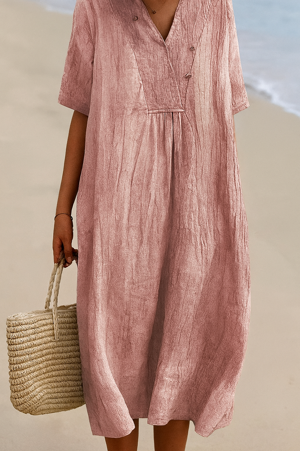 Abito da spiaggia relaxed con scollo a V e maniche corte