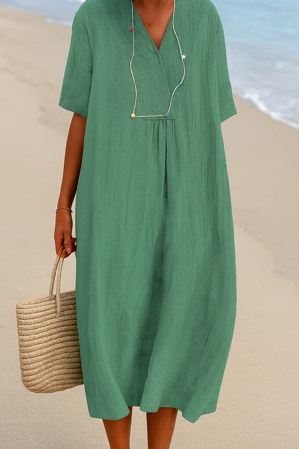 Abito da spiaggia relaxed con scollo a V e maniche corte