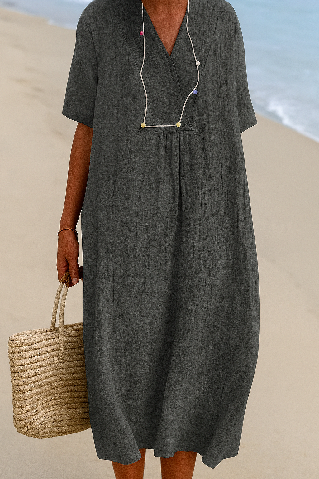 Abito da spiaggia relaxed con scollo a V e maniche corte